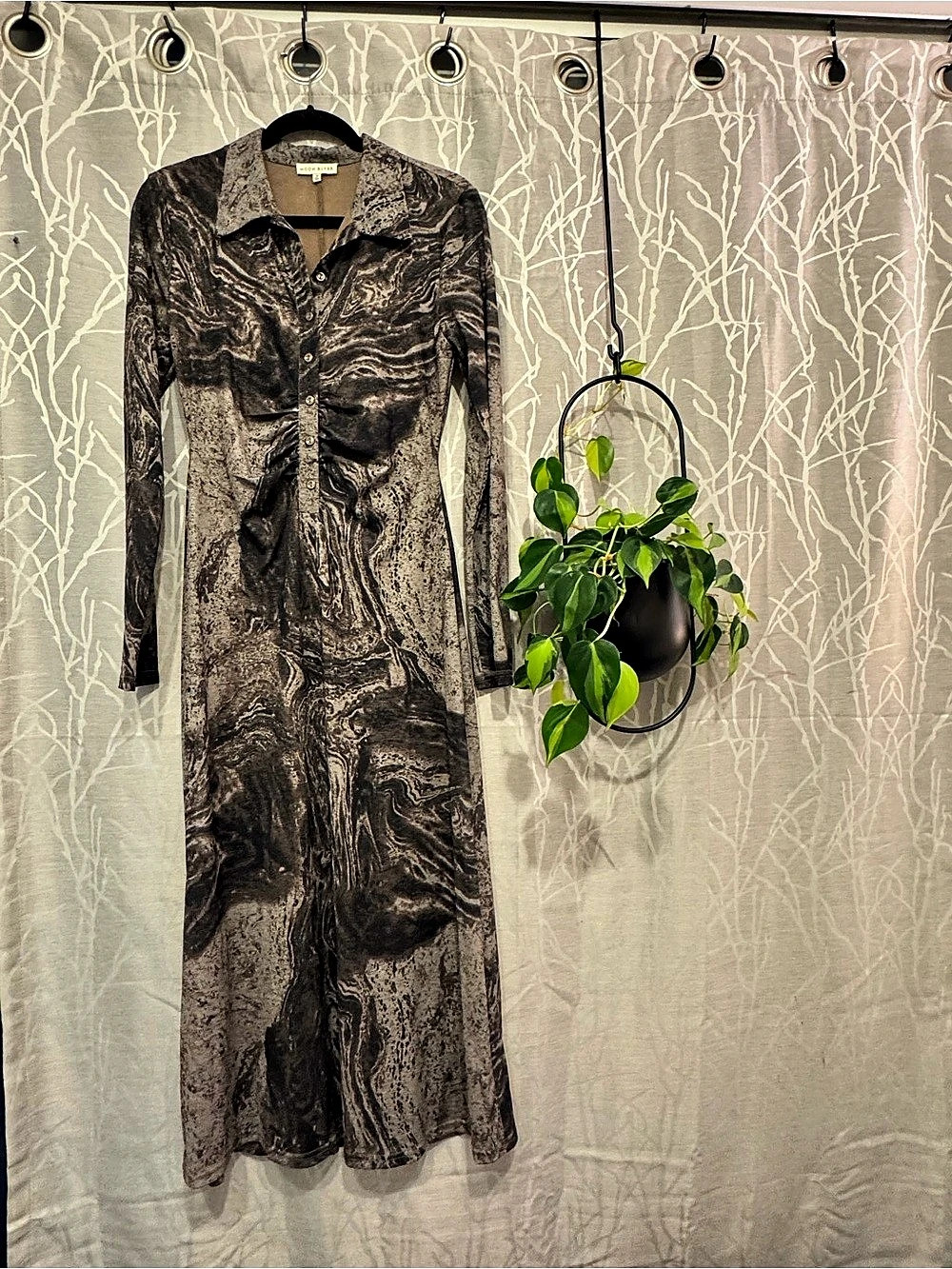 Moon river Abstract Maxi Dress in Brown & Black Size Medium